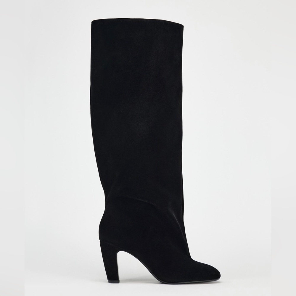 Zara Black Velvet Boots 7.5
